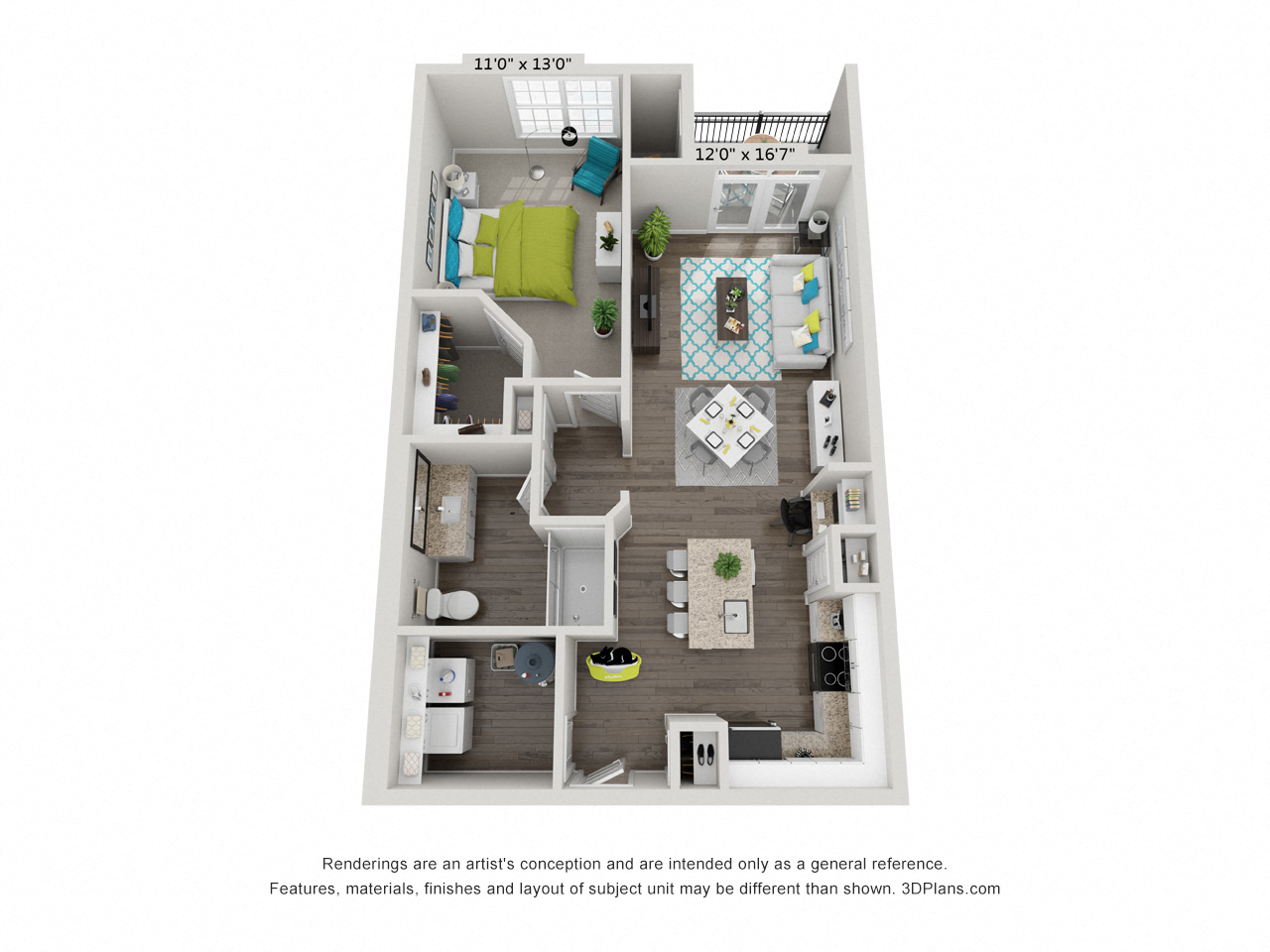 Floor plan for 1 bed, 1 bath, 841 sqft